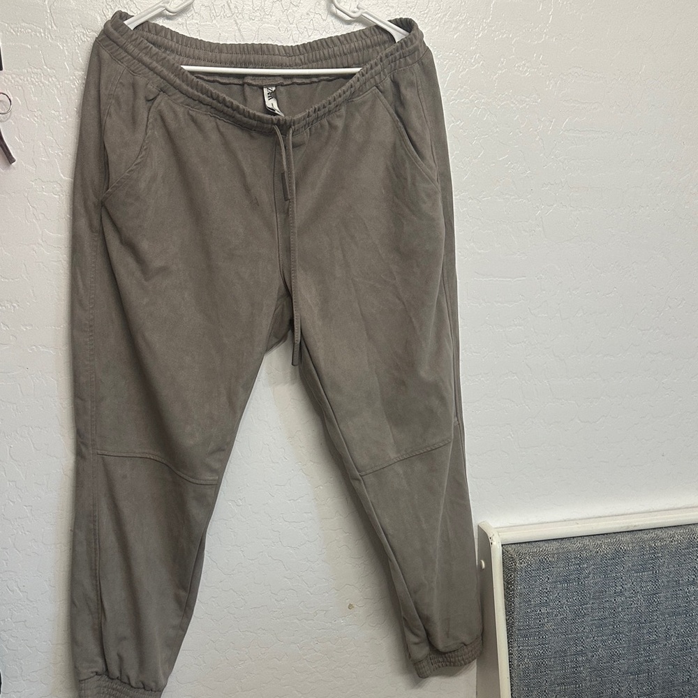Zara women's XL gray Joggers velvet stretch sweatpants‎ athletic soft granola